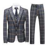 Mens Suits 3 Piece Check Plaid Suit Single Breasted One Button Jackets Formal Dress Party Prom Tuxedo Suits Blazer Set, Yellow Blue, Large