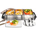 Vencier 3 Pan Buffet Server, 3 x 2.5 Litre Pans, 300 W, Adjustable Temperature, Food Warmer, Dual Function Hot Plate, Portable Chafing Dish, Bain Marie, Steam Table, Catering Serving Tray