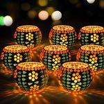 TIED RIBBONS Set of 8 Mosaic Glass Votives Tealight Candle Holders for Side or Center Table Dining Room Home Decoration and Gifts(Glass, Pack of 8)