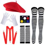 Keymall Mime Artist Costume Accessories 6 Pcs with Beret Suspender Socks Gloves Face Paint