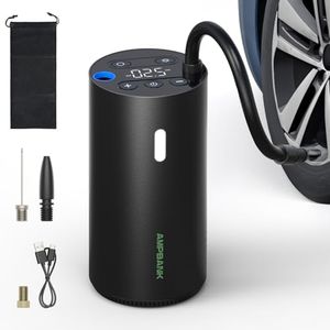 Tire Inflator Portable Air Compressor, AMPBANK AT004 Smart Air Pump for Car Tires, Auto Tire Inflator 150PSI with Pressure Gauge & LED Screen, 2X Faster Air Compressor for Car, Motorcycle, Bike, Ball