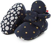 EDOTON Unisex Newborn Winter Boots Warm Stripe Bootie Baby Fleece Booties Non-Slip Sole Soft Stay On Ajustable Bootie Sock Crib Shoes for Baby Boys Girls (6-12 Months, D_Blue Stars)