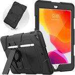 SEYMAC Case for iPad 9th 8th 7th Generation 10.2 inch Case with Pencil Holder/Built-in Stand, Protective Shockproof iPad 9th Gen Rubber Case 2021/2020/2019 - Black