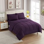 Sweet Home Collection 7 Piece Comforter Set Bag Solid Color All Season Soft Down Alternative Blanket & Luxurious Microfiber Bed Sheets, Purple, Twin