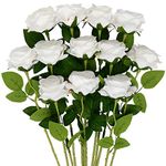 Mocoosy 12 PCS Rose Artificial Flowers, White Silk Roses with Stems Realistic Fake Rose Flower Bouquets for Wedding Arrangement Centerpieces Party Home Table Decorations