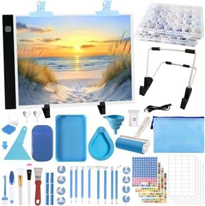 FANGZH Diamond Painting Storage Accessories Kit with A4 Light Pad, Bead Organizers, Drill Pens, Storage Boxes, and Tools for Adults (Blue)