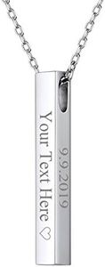 FOCALOOK - Collana Donna Barra 3D Verticale con Incisione su 4 Lati, con Testo Personalizzato Collana Uomo Personalizzato Collana Argento Uomo Personalizzato