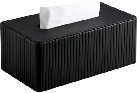 KINGFOM PU Leather Tissue Box Cover Rectangular Tissue Box Holder with Magnetic Bottom, Napkin & Facial Tissue Holder Dispenser for Home, Office (Decorative Pattern-PU Leather, Black Stripe)