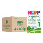 HiPP Organic 1 First Infant Baby Milk Powder Formula, From Birth, 800g (Pack of 4)