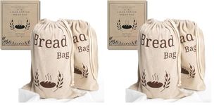 4 Pack New Living Natural Linen Bread Bag | Organic Blend | 2 x Reusable Bread Bags | Food Storage Bag | Bread Storage Bags | 38x30 cm | Eco Bread Bag