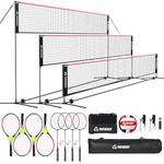 Patiassy 17ft Portable Badminton Net, Volleyball Net, Tennis Net - Indoor Outdoor Adjustable Height Sports Net with Poles, 3 in 1 Combo Net Set with Carrying Bag, Rackets and Balls