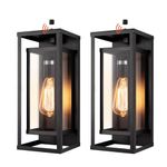 mirrea 14" Dusk to Dawn Outdoor Wall Sconce 1 Light in Matte Black Rectangular Metal Frame and Clear Glass Shade Waterproof Porch Light Patio Light Pack of 2