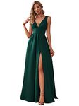 Ever-Pretty Women's High Stretch V Neck Sleeveless Floor Length Split Evening Dress Dark Green 10UK