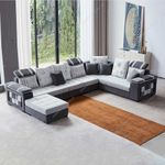 Torque - Bristol 12 Seater U Shape Sectional Fabric Sofa Set with 4 Puffy (Left Side, Dark Grey & Light Grey) | Couch for Living Room | 3 Years Warranty