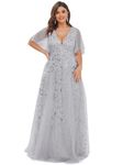 Ever-Pretty Womens Plus Size Sequin Emboridery Formal Evening Dresses with Sleeves 00736-DA, Silver, 20