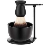 SANWA Matte Balck Shaving Razor Stand with Stainless Steel Soap Bowl and High end Synthetic Nylon Brush Set, Compatible with Gillette Fusion, Mach 3, Butterfly Double Edge Safety Razors