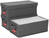 NUSWOR DVD Storage Box - Stackable DVD Case Holder Organizer, DVD Storage Solutions Pack of 3- Holds up to 75 DVDs - 15.75 x 8.1 x 6.1 inches - Grey