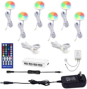 AIBOO RGBWW RGB + Warm White Color Changing Christmas Xmas Decor Under Cabinet LED Lighting Kit Dimmable Puck Lamps for Kitchen Wardrobe Counter Furniture Mood Lighting (RGBWW, 6 Lights, 18W)