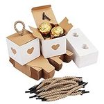 Belle Vous 50 Pack Small White & Brown Heart Gift Boxes - 5.5 x 5.5 x 5.5cm/2.17 x 2.17 x 2.17 inches - Wedding Favour Paper Candy Kraft Boxes - Anniversary, Birthday Party, Bridal/Baby Shower