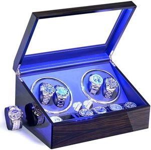 ANWBROAD Remontoir à Montre Ecrins pour Montres Automatiques pour 4 +6 Boîte à Remontoir de Rangement Supersilencieux Luxueux Watch Winder LED Légère 4 Modes de Rotation en fibre de carbone JWW002E