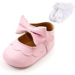 Sehfupoye Baby Girls Mary Jane Shoes Baby Girls Princess Bow-Knot Shoes Anti-Slip Baby First Walking Shoes Wedding Dress Shoes with Sock 0-6M Pink