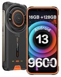 Rugged Cell Phones, Ulefone Power Armor 16S Unlocked Smartphone, 16+128GB, 50MP+8MP Camera, 9600mAh, 122dB Speaker, 5.93” Screen, Android 13, 3-Card Slot, NFC/GPS, Dual 4G LTE (Orange)