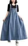 EXPOING Denim Jumper Dress for Women Loose Version Baggy Style Maxi Length Adjustable Straps Wide Hemline (US, Alpha, Medium, Regular, Regular, Light Blue M)