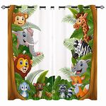 YUANZU Kids Curtains - Boys Girls Cartoons Jungle Forest Animals Zoo Family 3D Print Pattern Eyelet Blackout Thermal Insulated Window Drapes for Nursery Baby Bedroom Playroom 2 Panels W117cm x D137cm