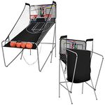 Maxmass Double Basketball Arcade Game, Folding Basketball Hoop Game with 8 Options, 4 Balls, 2 Rims, Scoring Display, Electronic Basketball Shooting Machine for Indoor Outdoor (Silver + Black)