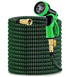 Vorey Garden Hose 100FT, Expandable Hose Flexible Lightweight Water Hose with 9 Function Nozzle Sprayer Expanding Durable Hose with 3/4 Inch Solid Brass Fittings, Black and Green