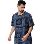 Veirdo Multicolour Oversized Cotton Crew Neck T-Shirt with Bandana Print for Men