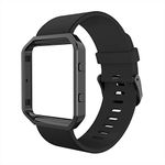 Simpeak Bands with Frame Compatible with Fitbit Blaze, Silicone Replacement Band Strap with Stainless Steel Frame Case Replacement for Fitbit Blaze, Large, Black