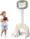 Costzon Kids Basketball Hoop, Toddler Sports Activity Center w/ 5 Adjustable Height Levels, Basketball Soccer Golf Game Set, Indoor Outdoor Basketball Hoop Set Best Gift for Baby Infant