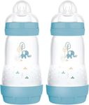 MAM Easy Start Self Sterilising Anti-Colic Baby Bottle Pack of 2 (2 x 260 ml), MAM Bottles with Medium Flow MAM Teats Size 2, Newborn Essentials, Blue (Designs May Vary)