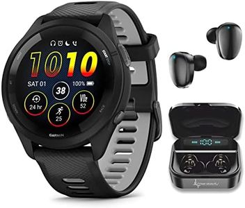 Wearable4U Garmin Forerunner 265 Music GPS Running 46 mm Smartwatch, Black with AMOLED 1.3 in Touchscreen Display Black Earbuds Bundle