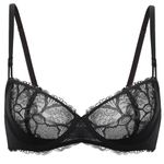 DOBREVA Women's Balconette Bra Floral Sheer Lace Unlined Underwire Push Up Black 38C