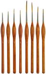 U.S. Art Supply 8 Piece Taklon Detail and Liner Artist Brush Set with Wood Comfort Grip Handles - Art, Detailing, Acrylic, Oil, Watercolor