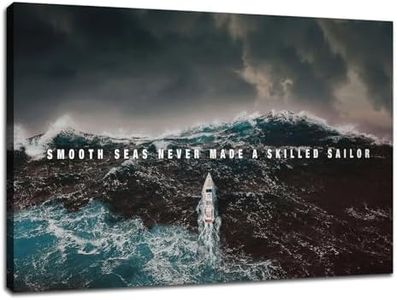 Inspirational Canvas Wall Art Motivational Success Painting Smooth Seas Picture Poster Positive Motto Office Quotes Print Artwork for Living Room Bedroom Framed Stretched Ready to Hang[18''W x 12''H]