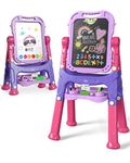Lehoo Castle Easel Kids, 4 in 1 Kids Easel with Magnetic Drawing Board, Double Sided Toddler Easel with Chalkboard & Magnetic Whiteboard, Gifts for 3 4 5 6 7 Year Old Boys Girl(Purple)