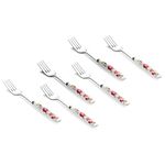 MGeezz Floral Stainless Steel Fork Set for Home Kitchen & Restaurant Cutlery Dinner Table Fork Spoon with Ceramic Handle Tableware Noodles Fork for Serving Salad Fruit Fork (Small Fork Set of 6)