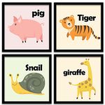 kotart - Animal Names Frames for Kids Room Decor - Photo Frames for Kids Rooms Wall Decoration - Wall Poster with Frame for Room - Wall Frames for Home and Office (11 inch x 11 inch, Multi) Set of 4