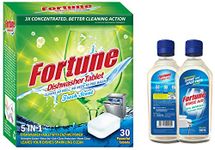 Fortune 5 In 1 Action Dishwasher Fresh Scent Tablets - 30 Count & Rinse Aid Regular Combo Pack - 500 ml (Pack of 6)