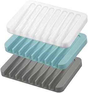 H&W 3 x self-draining soap holder, silicone soap dish for shower, soap dispenser for bar soap, bar soap dish, soap dish for bathroom, kitchen sink, keep soap dry, extend soap life