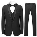 Sliktaa Mens Suits 3 Pieces Slim Fit Wedding Formal Dinner Suit One Button Notched Lapel Tuxedo Blazer Jacket Trousers and Waistcoat, Black3, M