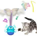 LEWISER Cat Toys Monster, 3in1 Rechargeable Automatic Interactive Cat Toy for Indoor Cats Exercise, Real Feathers, Silicone and Butterfly Tail, LED Lighting, Mice Squeak Chirping, Blue