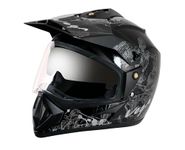 Vega Off Road Sketch ISI Certified Gloss Finish Full Face Dual Visor with Peak Helmet for Men and Women Outer Clear Visor and Inner Smoke Sun Visor(Black Silver, Size:L)