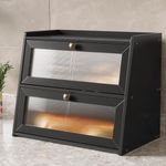 Double Layer Large Bamboo Bread Box for Kitchen Counter, Wooden Large Capacity Bread Storage Bin with Window Bread Holder (Black)