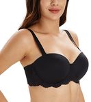 Lemorosy Women's Plus Size Full Coverage Lace Strapless Bra Underwire Multiway Contour Red Carpet(Lace Black,36F)