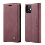 FQIAO Phone Shell for iPhone 13 Mini Red Holder Flip Shell Vintage Matte Leather Bills Slot 5.4inch Retro 2Card Slot (ID Card,Credit Card) Full Protection Accurate Cutouts Gift Girls Boys