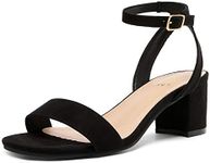 DREAM PAIRS Womens Carnival-W Open Toe Ankle Strap Low Block Chunky Heels Sandal Party Dress Pumps Shoes, Black/Suede - 8 Wide